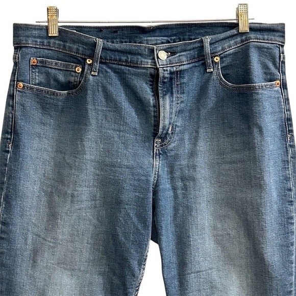 Gap women’s Slim Mid Rise Jeans Size 33 Size 16 Blue Dark Wash Frayed Hem - Picture 3 of 8